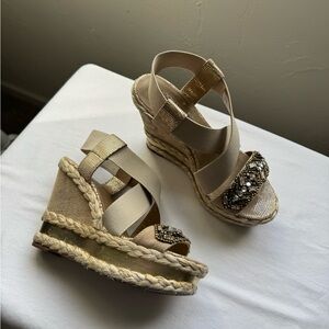 Donald J. Pliner Tiki Platform Wedges, with a Jeweled design and a metallic Sz 6